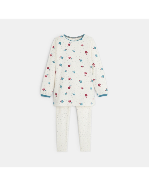 Pyjama 2 pièces en jersey petites fleurs beige fille