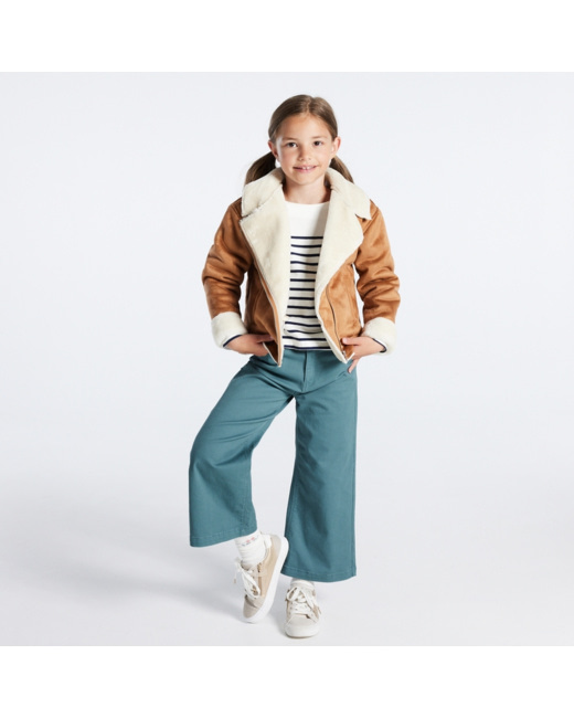 Blouson en fausse peau retournée marron fille