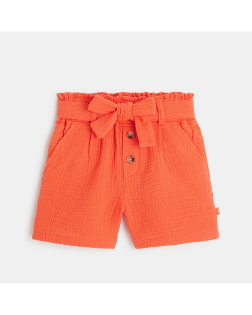 Short en gaze de coton orange fille