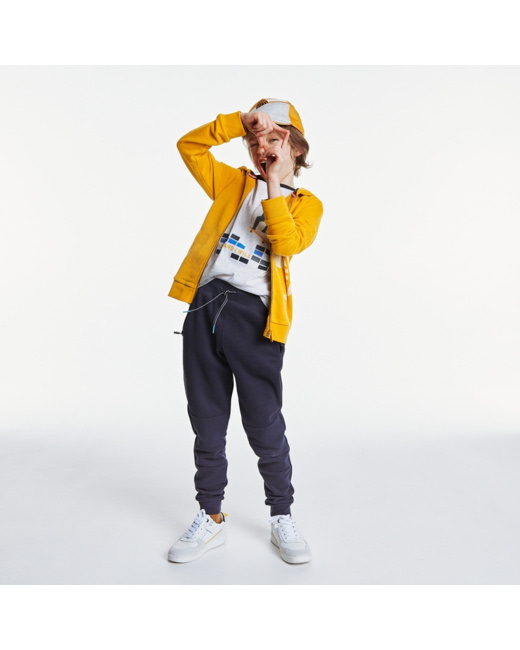 Sweat zippé à capuche à motif sport jaune garçon