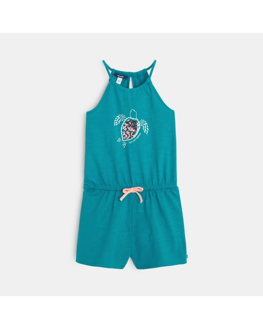 Combishort en jersey motif tortue de mer vert fille