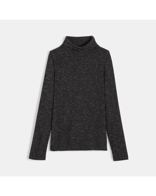 T-shirt col roulé chiné irisé noir fille