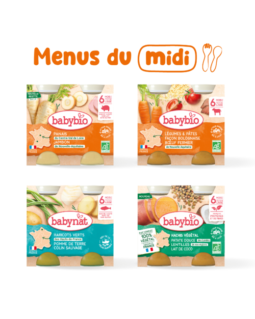 Pack repas bébé midi avec plat végétarien 6 mois
