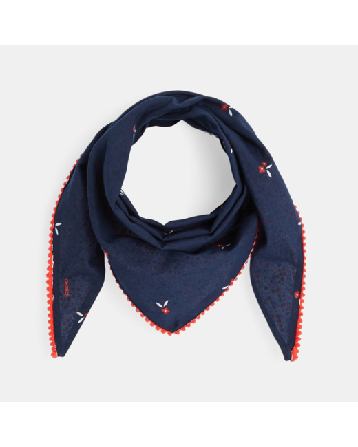 Foulard triangle imprimé à pompons bleu fille