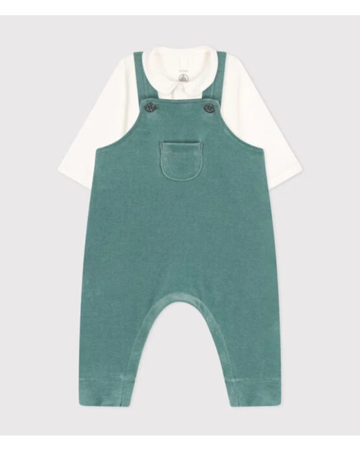 Ensemble 2 pièces body blanc et salopette verte