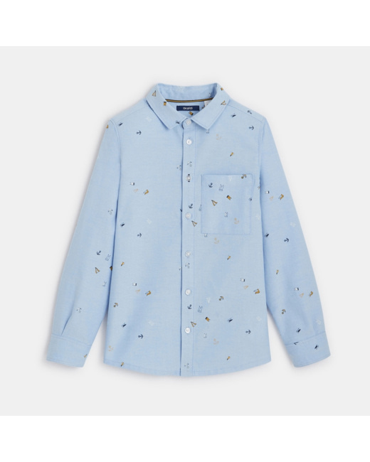 Chemise à petits motifs imprimés bleue garçon