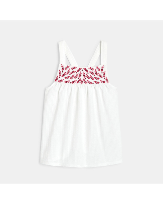 Débardeur brodé à bretelles rose fille