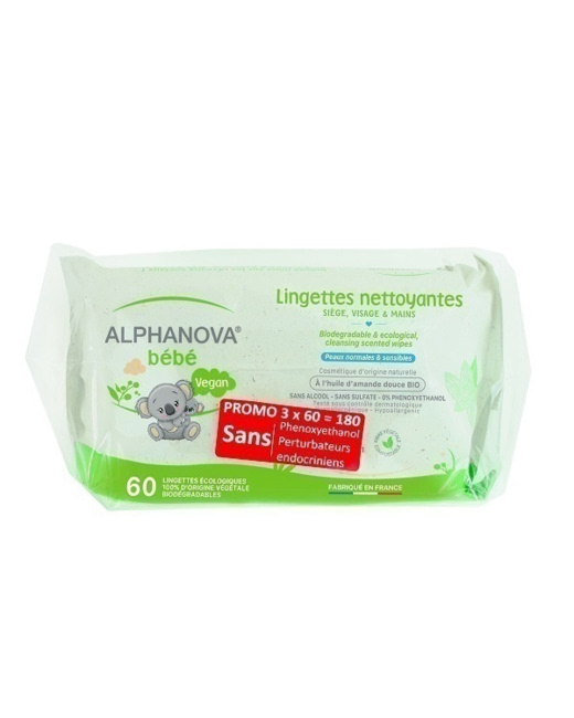3 paquets de 60 lingettes biodégradables