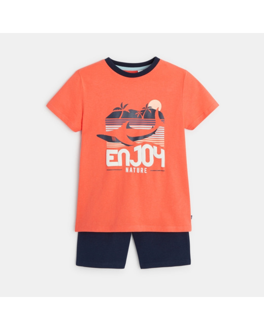 Pyjama d'été à message "Enjoy nature" orange garçon