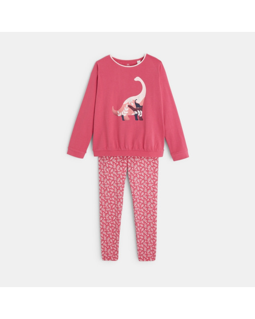 Pyjama deux pièces motif dinosaure rose fille
