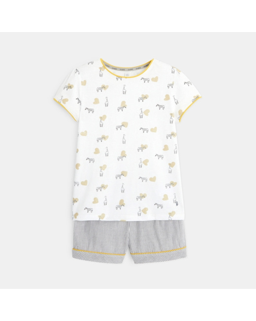 Pyjama short jersey safari blanc fille