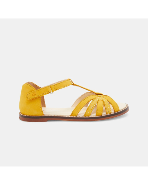 Sandale salomé multibrides cuir jaunes fille