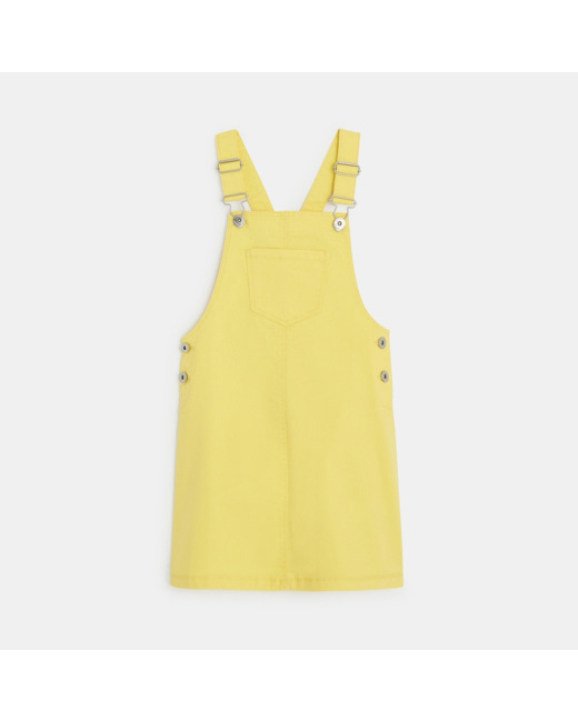 Robe-salopette en toile unie jaune fille