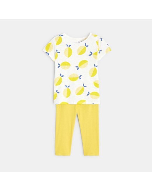 Pyjama d'été 2 pièces motif citron jaune fille