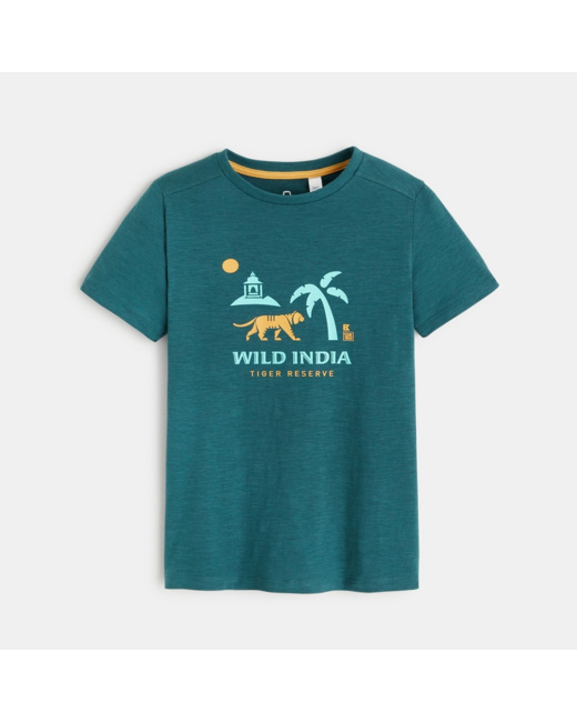 T-shirt coton flammé Inde vert garçon