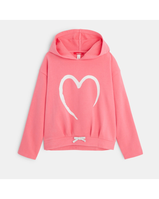 Sweat-shirt à capuche motif Cœur rose fille
