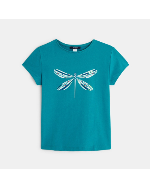 T-shirt manches courtes à motif Libellule vert fille