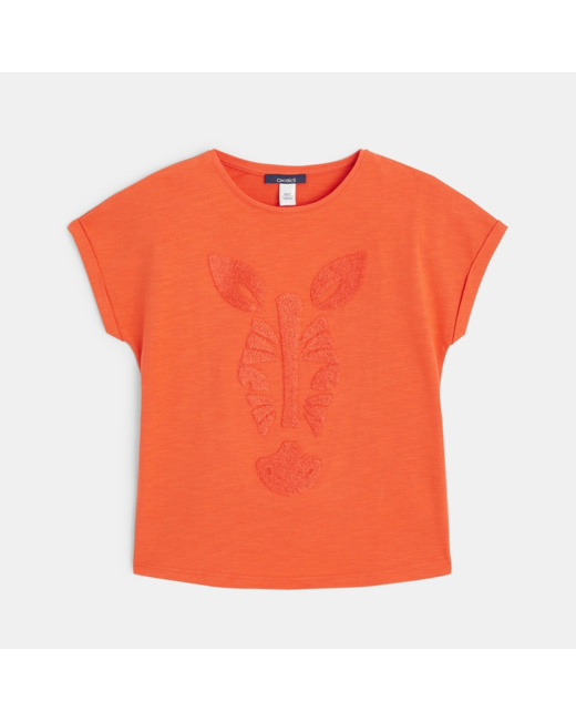 T-shirt manches courtes motif Zèbre orange fille