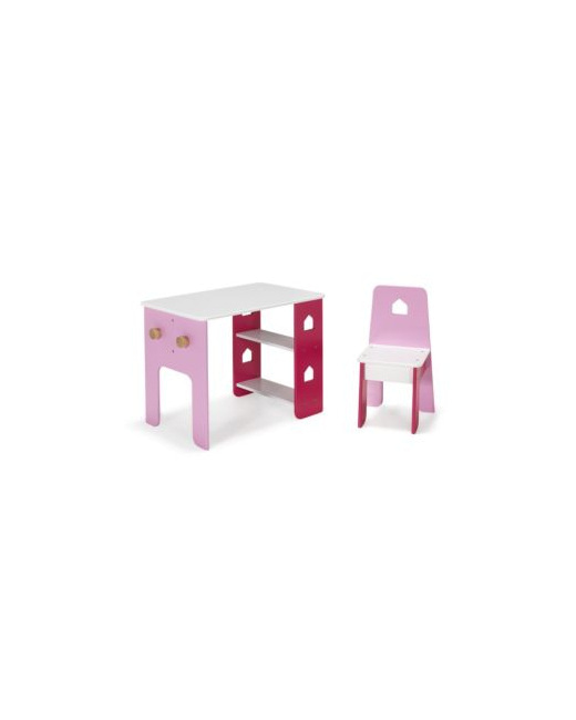 Bureau et chaise roses pour enfant avec étagères et patères