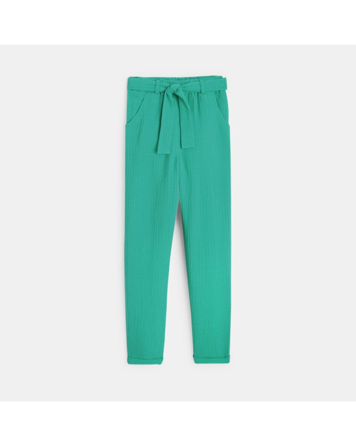 Pantalon en gaze de coton vert fille