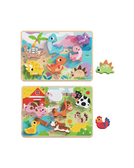 Puzzle Ferme Et Dinosaures en bois