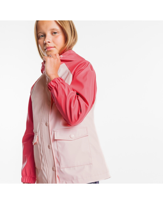 Parka bicolore imperméable à capuche rose fille