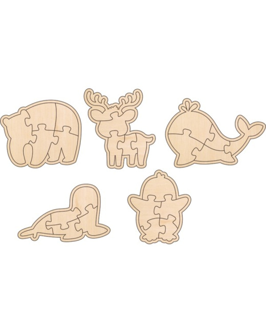 Puzzles 5 Pièces En Bois - Les Animaux Polaires