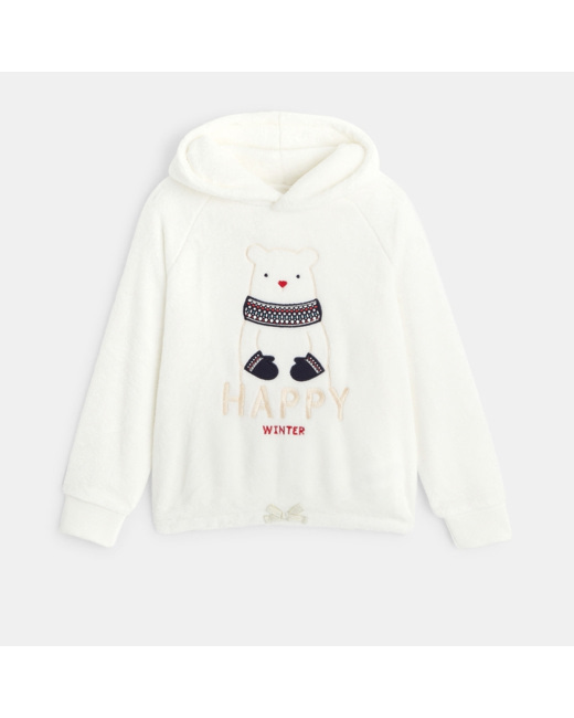 Sweat soft boa brodé ours bleu fille