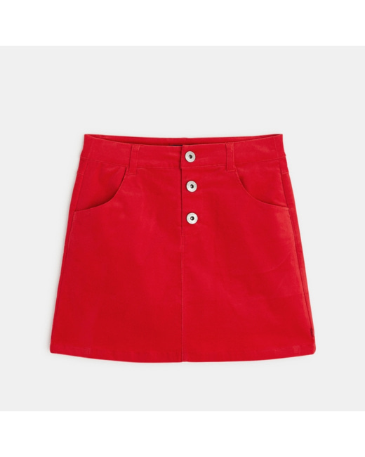 Jupe trapèze en velours rasé uni rouge fille