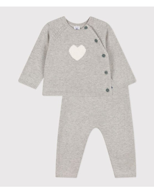Ensemble 2 pièces en tricot laine et coton Coeur gris