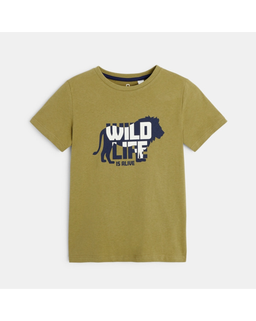T-shirt à message "Wild life is alive" vert garçon