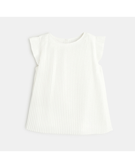 Blouse plissée petits pois brillants blanche fille
