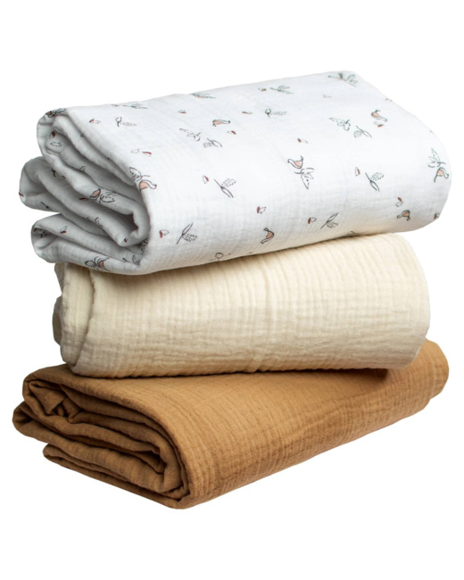 Lot de 3 maxi langes, melody écru et camel