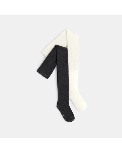 Collants chauds et chinés (lot de 2) beige fille