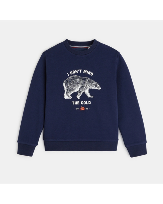 Sweat-shirt à message "I don't mind the cold" bleu garçon