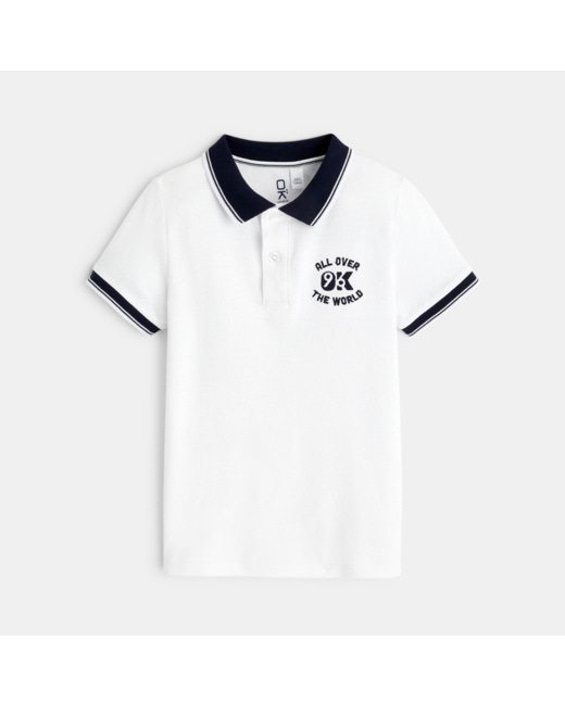 Polo maille piquée manches courtes blanc garçon