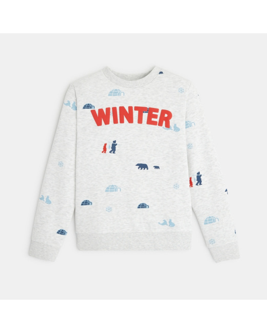 Sweat-shirt imprimé motif sports d'hiver blanc garçon