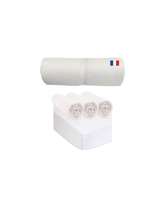 Matelas de voyage 60x120 + 3 draps-housses coton + 2 alèses