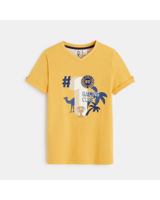 T-shirt col V à motif jaune garçon