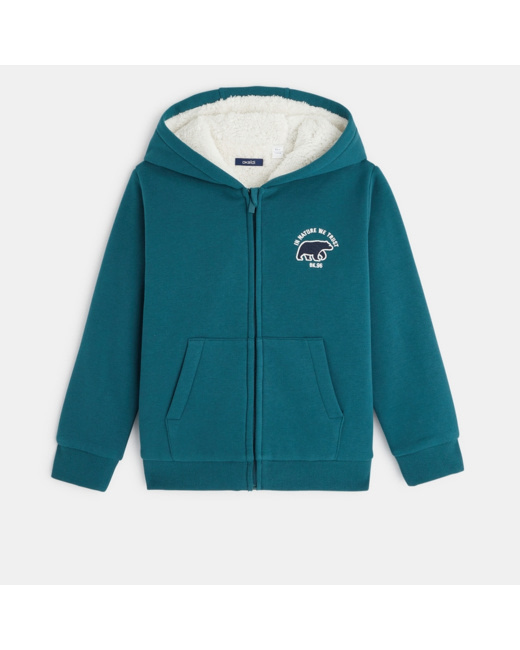 Sweat-shirt doublé en polaire sherpa vert garçon