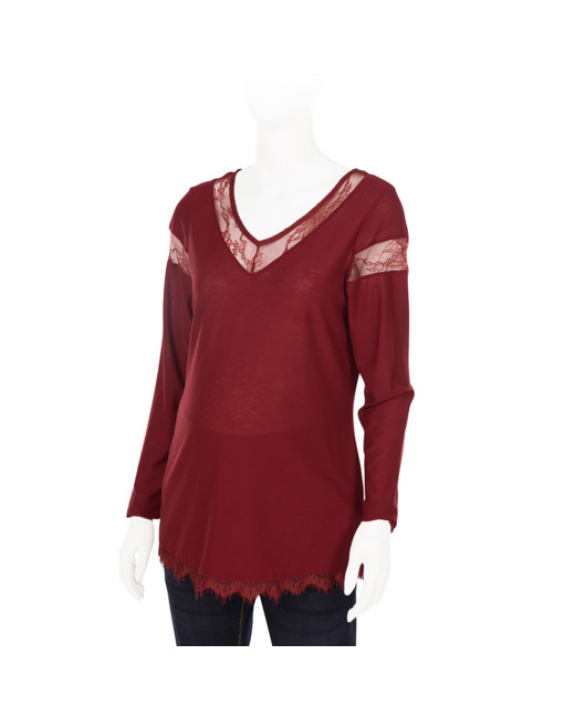 Tee-shirt manches longues de grossesse détails dentelle