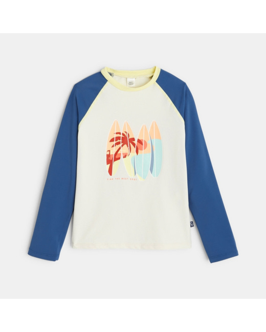 T-shirt manches longues anti-UV motif surf beige garçon