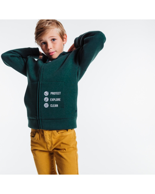 Sweat zippé fourré à capuche turquoise garçon