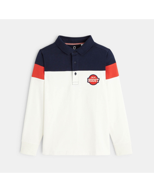 T-shirt rugby tricolore blanc garçon