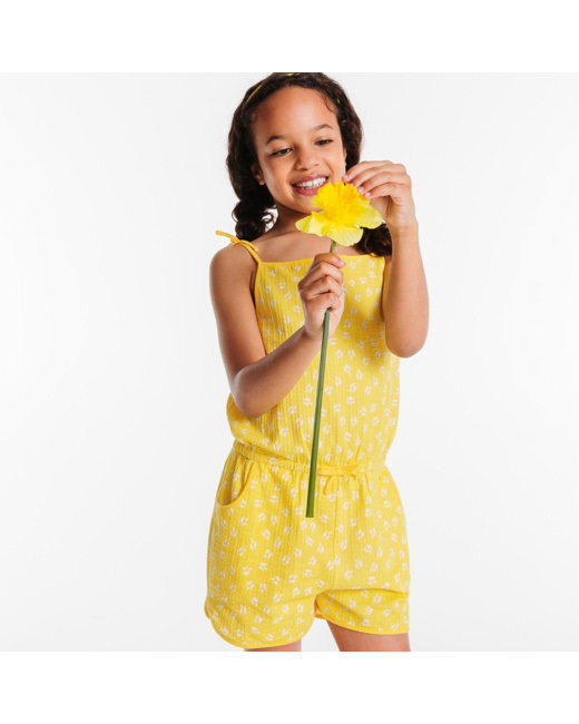 Combishort en jersey imprimé jaune fille