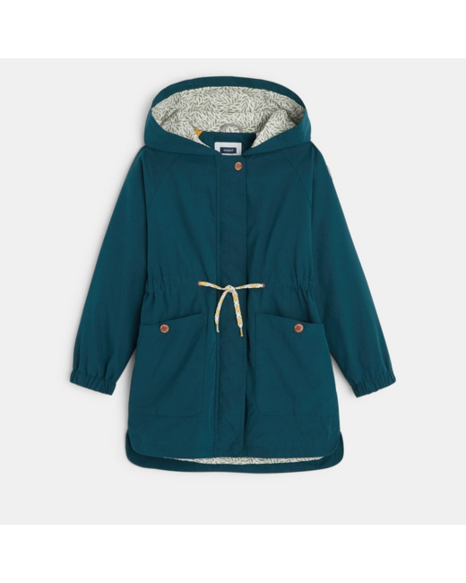Parka déperlante à capuche vert fille