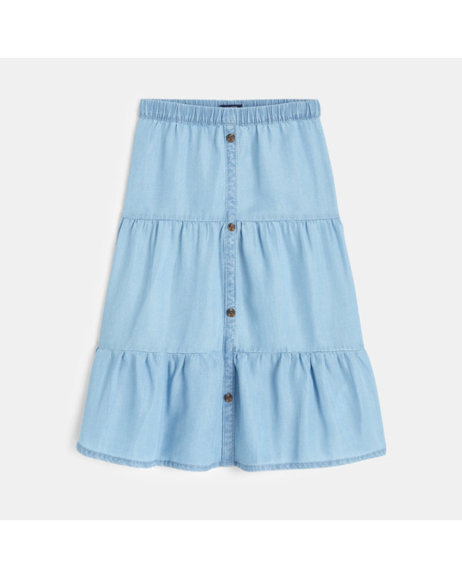 Jupe longue en jean léger bleue fille