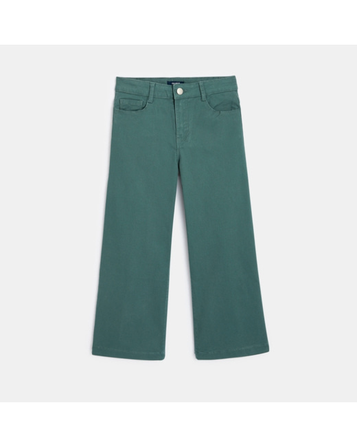 Pantalon taille haute, large et court vert fille