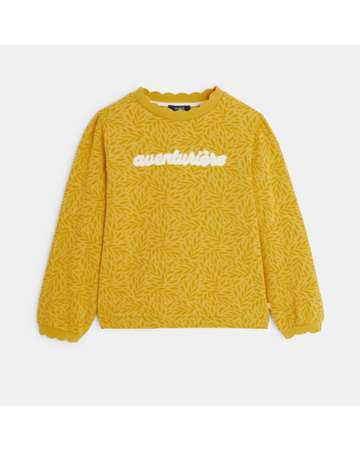Sweat-shirt imprimé à message "Aventurière" jaune fille