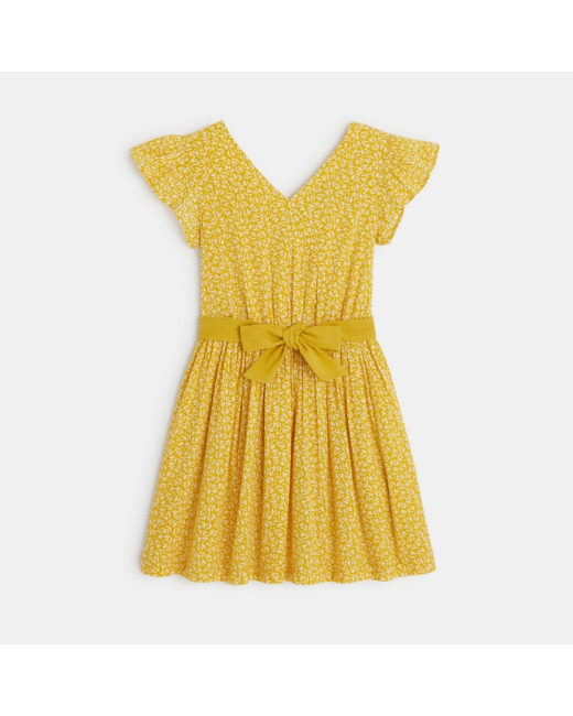 Robe imprimée à manches volantées jaune fille